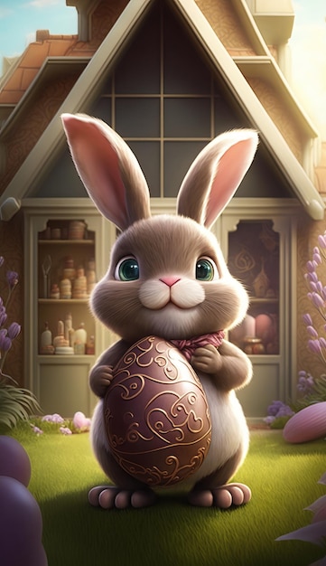 Adorable and cute easter bunny, AI generative..