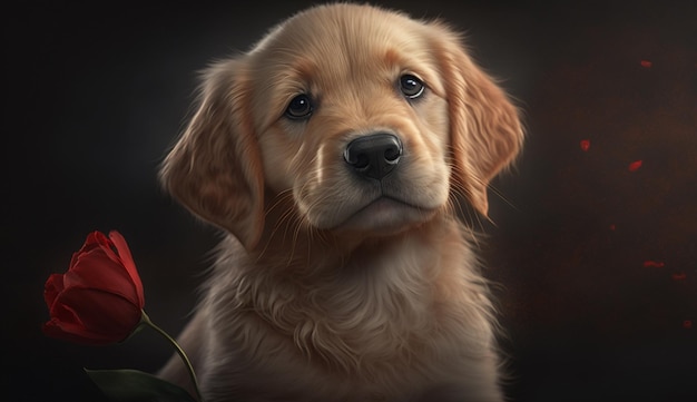 An Adorable Cute Golden Retriever Puppy Presented as a Valentine39s Day Image Generative AI