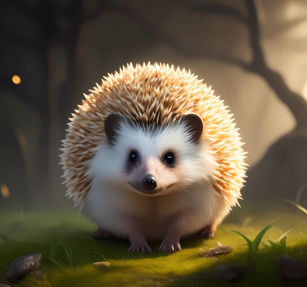 Adorable Cute Hedgehog in the forest Lovely happy funny animal AI