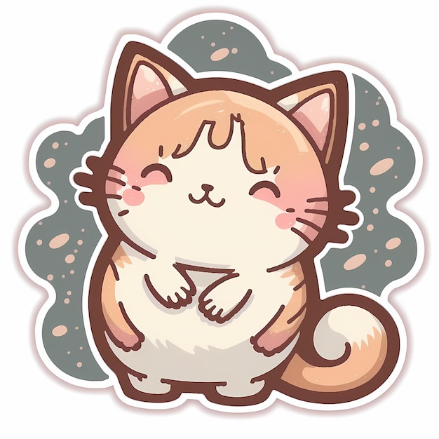 adorable and Cute kawaii cat Sticker Design Illustration