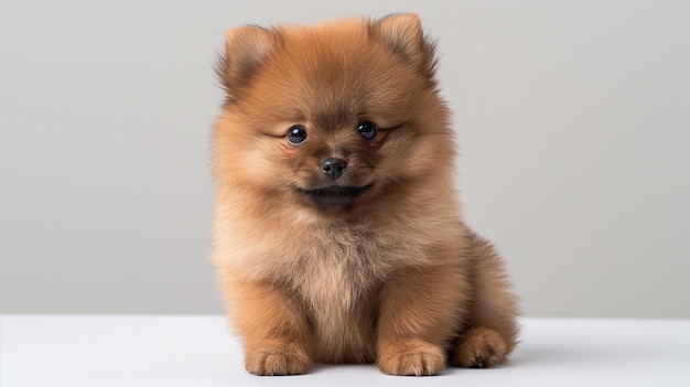 Photo adorable cutie pomeranian puppy dog sit on the floor on white background