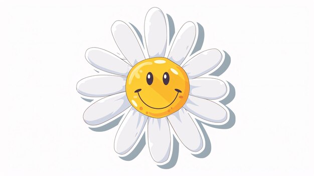 Photo adorable daisy blossom with smiling emoticon vintage funky cartoon figure with joyful face 2000s design decal simple artwork on plain backdrop