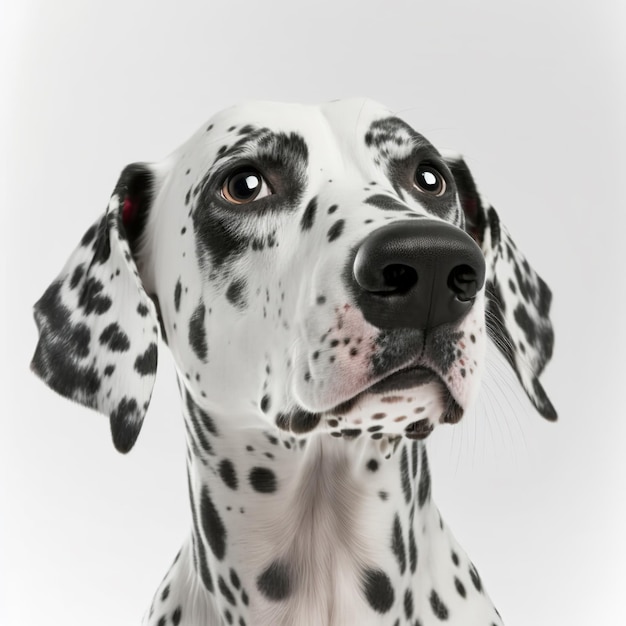 Adorable dalmatian dog portrait isolated on white background as concept of domestic pet in ravishing hyper realistic by Generative AI