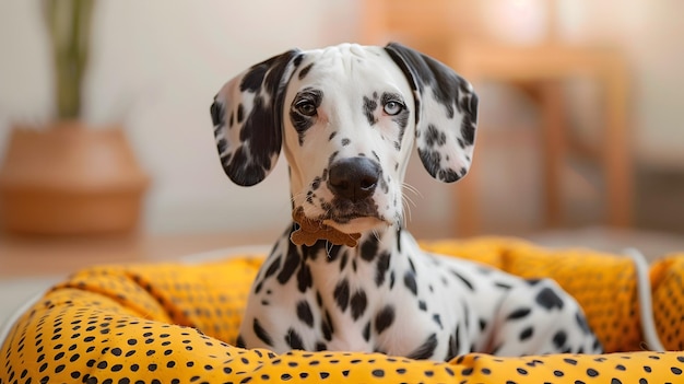 Adorable Dalmatian Relaxing at Home with Chew Toy