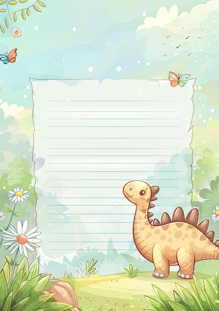 Adorable Dinosaur Background Paper with Empty Lines