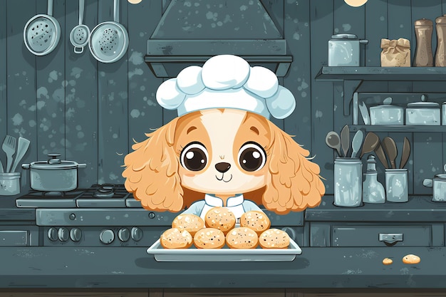 Photo adorable dog chef baking delicious treats in the kitchen