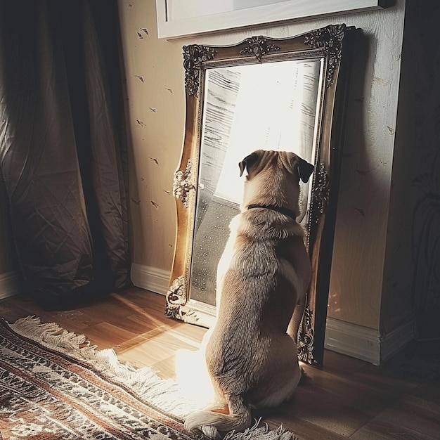 Adorable dog posing in a grand mirror perfect for pet lovers