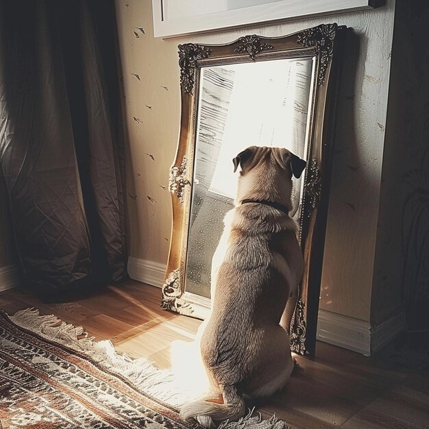 Photo adorable dog posing in a grand mirror perfect for pet lovers