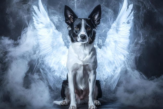 Photo an adorable dog with angel wings as a concept of guardians and angels