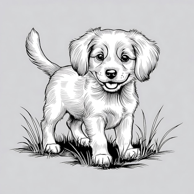 Photo adorable dogs baby illustration in line art