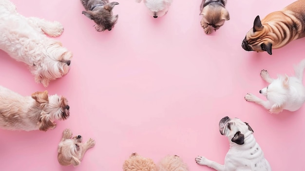 Adorable Dogs in a Circle on a Pink Background