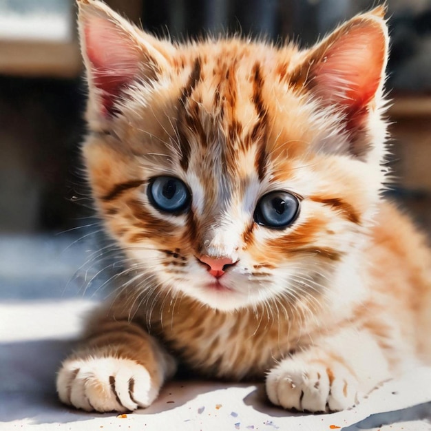 Adorable Domestic Cat Portrait with Whiskers