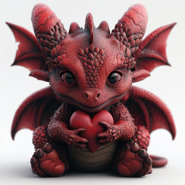 Adorable dragon with a heart symbolizing magical love