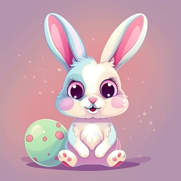 Adorable Easter Bunny cartoon on a colour pastel background Generative AI