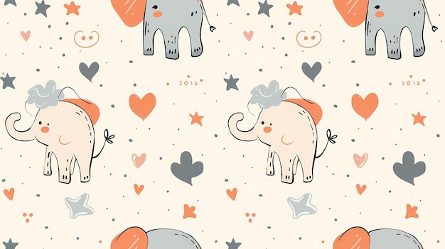 Photo adorable elephant pattern with hearts and stars on a speckled background