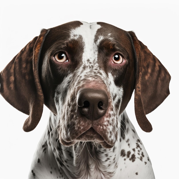 Adorable English pointer dog portrait isolated on white background as concept of domestic pet in ravishing hyper realistic by Generative AI