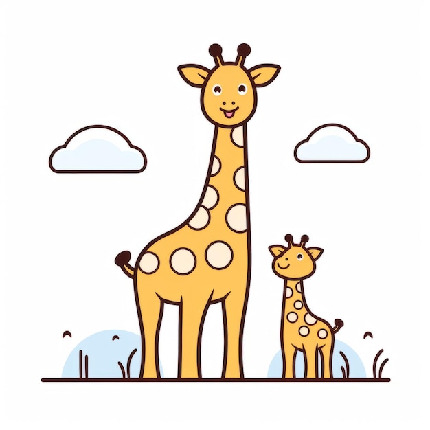 Photo adorable flat style illustration of giraffe mom and baby