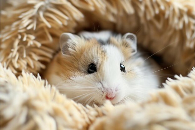 Photo adorable fluffy hamster nestled in cozy fur perfect image for small animal or pet lovers