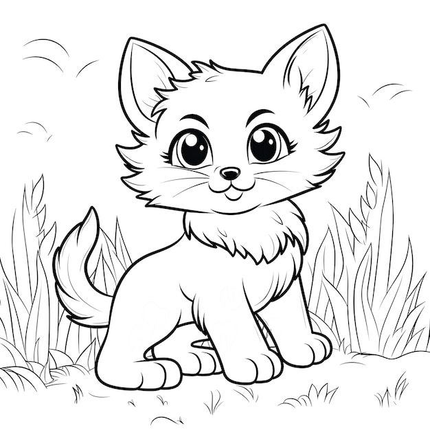 Adorable Fluffy Kitten Coloring Page For Kids