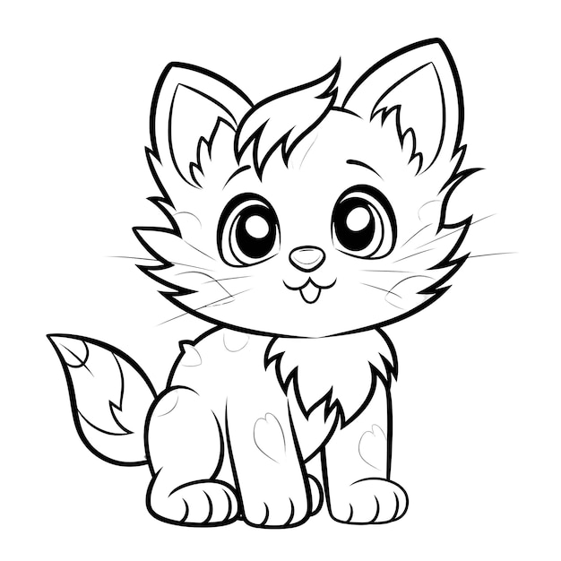 Adorable Fluffy Kitten Coloring Page For Kids