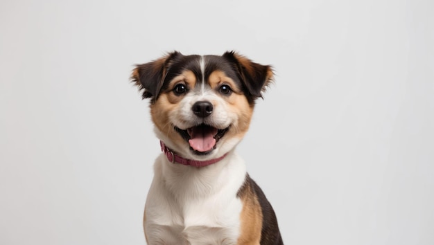 An adorable fluffy puppy sitting happily on a wooden floor in a cozy indoor space