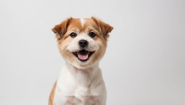 An adorable fluffy puppy sitting happily on a wooden floor in a cozy indoor space