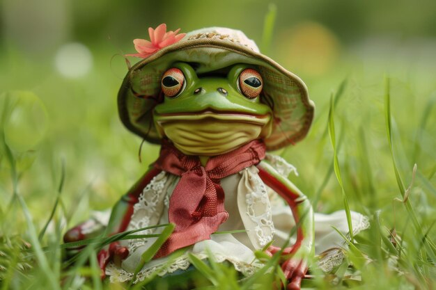 Photo an adorable frog in elegant and trendy attire with a charming expression