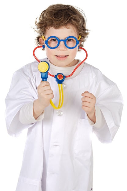 Adorable future doctor a over white background