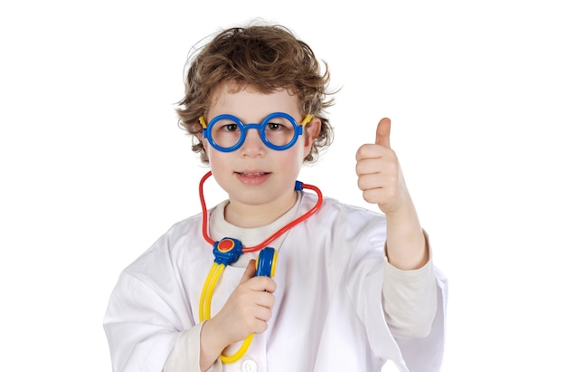 Adorable future doctor a over white background