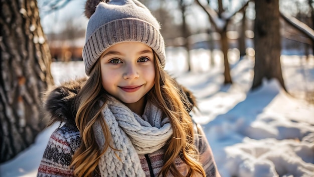 Adorable Girl Smiles in Winter Wonderland