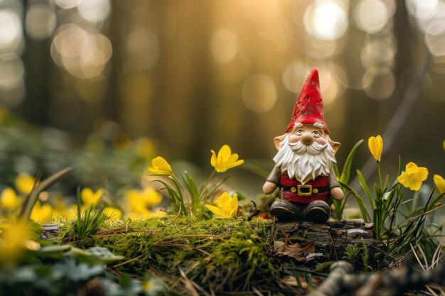 Photo adorable gnome amidst the blooming spring forest