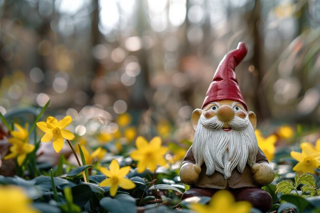 Photo adorable gnome amidst the blooming spring forest