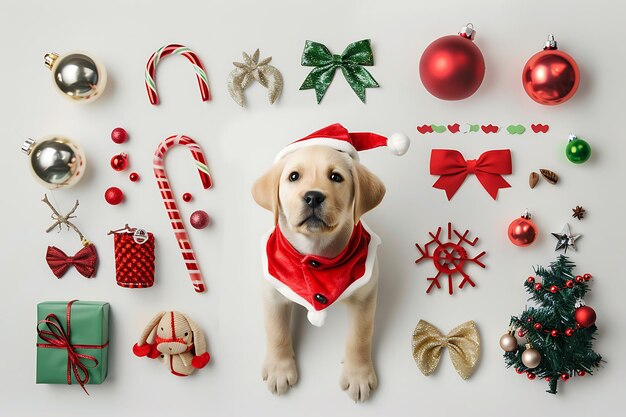 Photo adorable golden retriever puppy dressed as santa claus for christmas