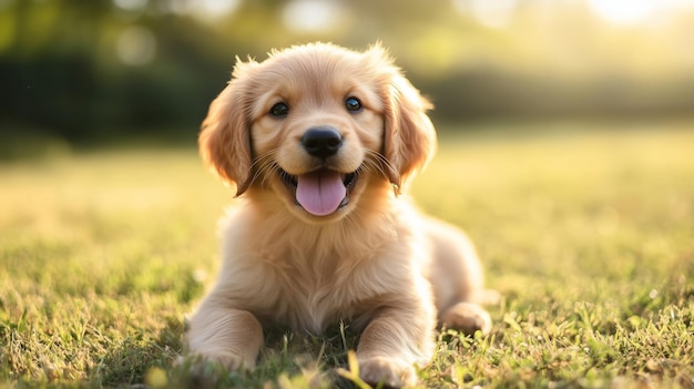 Adorable golden retriever puppy enjoying a sunny day outdoors