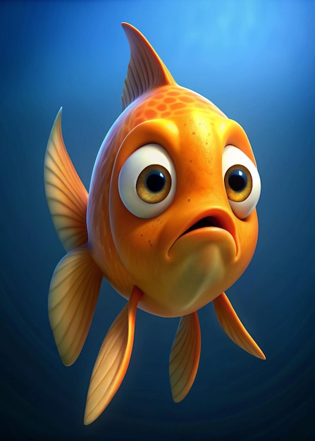 Adorable Goldfish with Surprised Expression in Deep Blue Water Perfect for Wallpaper or Background