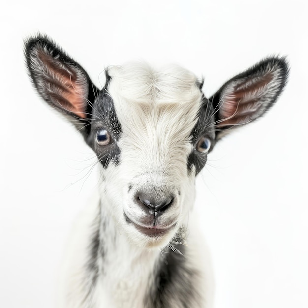 Photo adorable goofy baby goat at sunset portrait isolated on white background