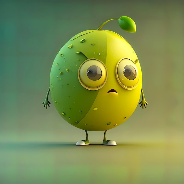 Adorable Green Lemon Animated Character