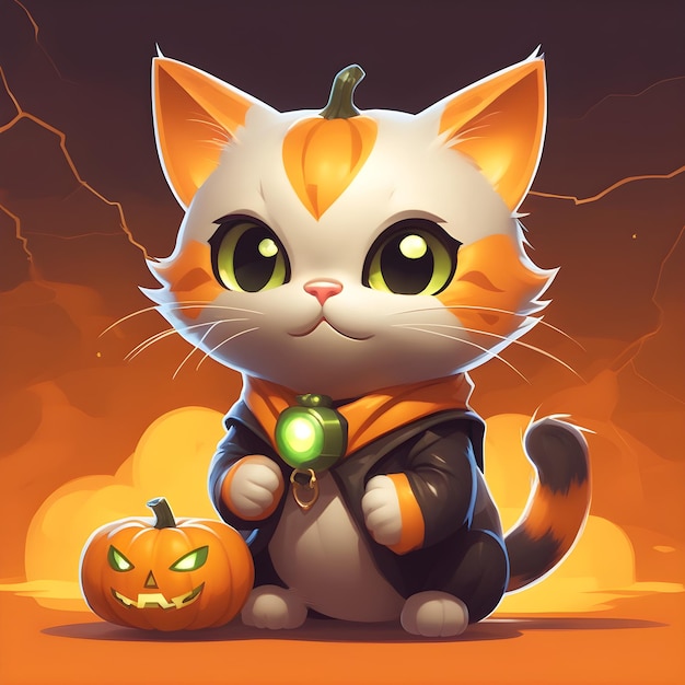 adorable halloween kitty with big eye in a cute halloween costume