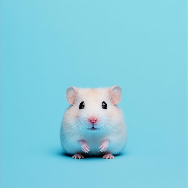 Photo adorable hamster posing on powder blue background perfect for text overlay