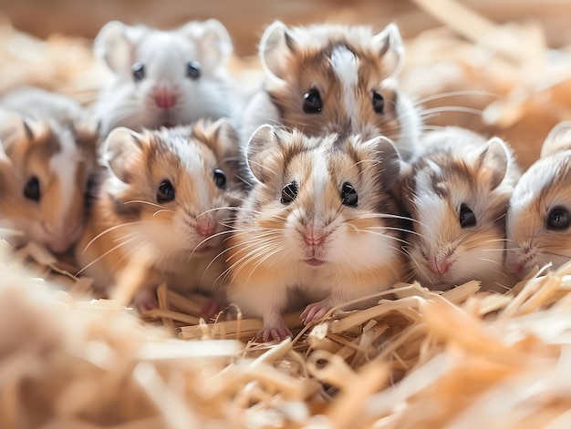 Photo adorable hamsters nestled in cozy habitat with vintage inspired charm