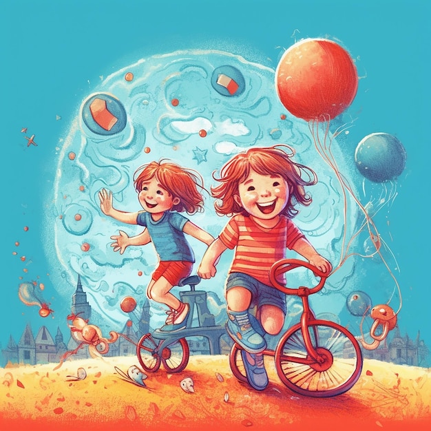 Photo adorable happy kids on watercolor illustration