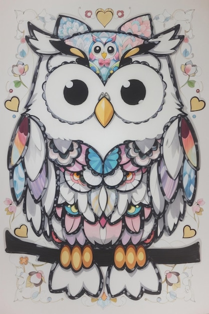 adorable happy owl stained glass style