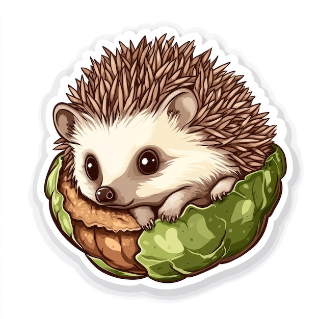 Adorable Hedgehog in Acorn Cap Playful Sticker Design for Cute Decor