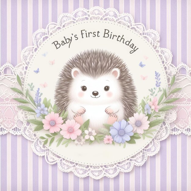 Photo adorable hedgehog first birthday theme