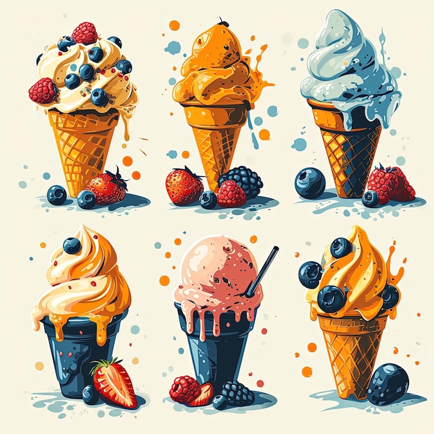 Adorable Ice Cream Mascot Stickers on a Clean White Background