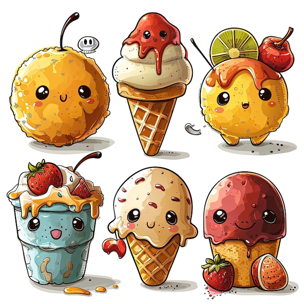 Adorable Ice Cream Mascot Stickers on a Clean White Background