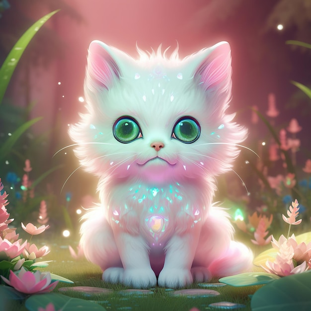 The adorable illustration of kittens playing in the forest Generative Ai