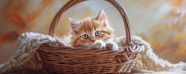 Adorable kitten in a basket 4K hyperrealistic photo