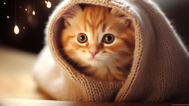 Adorable Kitten Staying Cozy In A Tiny Sweater