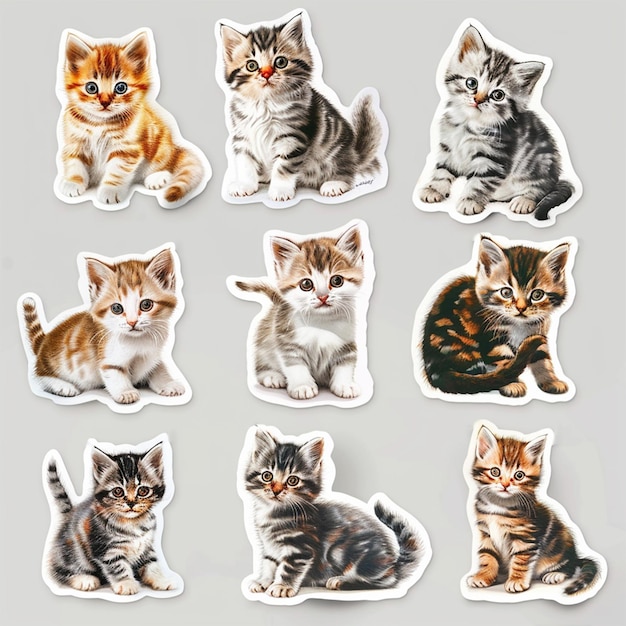 Adorable kitten stickers in various poses for decorating and personalizing your items